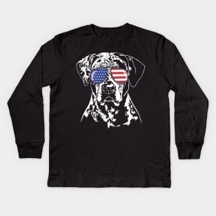 Patriotic Catahoula Leopard Dog with American Flag sunglasses Kids Long Sleeve T-Shirt